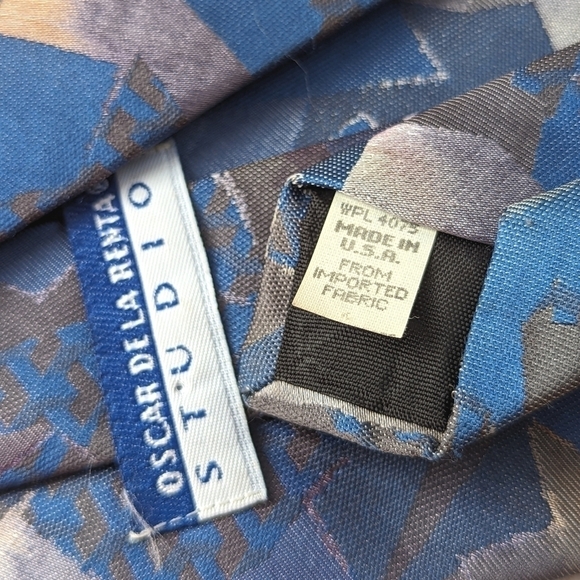 Oscar de la Renta Vintage Abstract Tie in Blue and Gray Multi - Picture 5 of 9